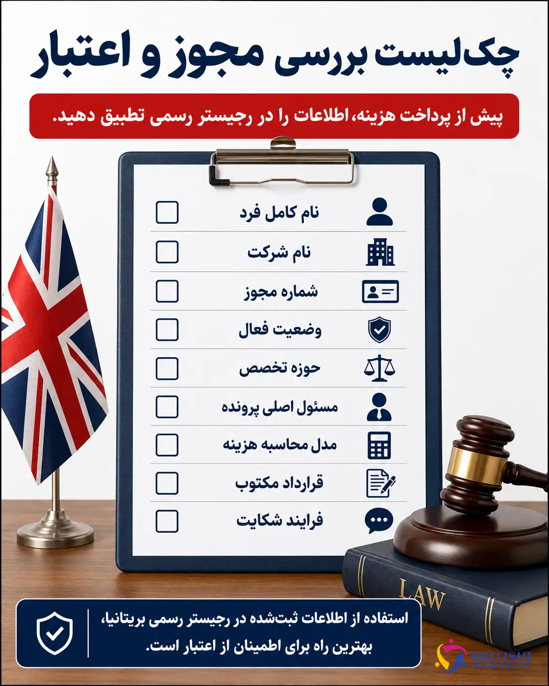 چک‌لیست بررسی مجوز و اعتبار وکیل یا مشاور مهاجرت در بریتانیا